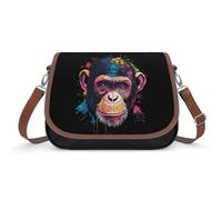 Colorful Chimpanzee Face Monkey Women's Hobos & Shoulder Bags Cute Crossbody Purses Leather Handbag Portable Messenger Bag