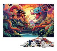 Colorful Chinese Dragon 1000 Pieces Puzzles for Adults Wooden Jigsaw Puzzles for Home Decor, Brain Training 50x75CM/19.68x29.52inch