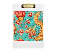 Colorful Chinese Dragon Clipboard Acrylic Portable Clipboards Paperboard Chic Design Clipboard with Low Profile Metal Clip for Teachers, Students, Nurses 12.5 x 9 Inches
