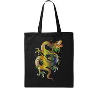 Colorful Chinese Flying Cloud Dragon Natural Ecological Cotton Tote Bag Black