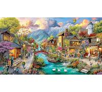 Colorful Chinese Gate with Locks 1000 Pieces Puzzle for Adults - Hard Difficult Challenging Family Game Home Activity 75x50/1000pcs