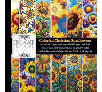 Colorful Christian Sunflowers Scrapbook Paper, Junk Journal and Paper Craft Pad: 24 double-sided matte pages of 8.5 x 8.5 inch 60lb (90gsm) decorative ... of 12 background designs (4 of each design)