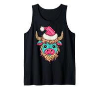 Colorful Christmas Highland Cow Santa Hat Fun Tank Top