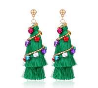 Colorful Christmas Tassel Dangle For Women Funny Christmas Tree Red Green White Boho Earrings 3D Christmas Bell Earrings Holiday Christmas Party Gifts, Wood, No Gemstone
