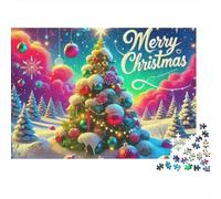 Colorful Christmas Tree 1000 Pieces Jigsaw Puzzles For Adults Challenging Game Stress Relieving Entertainment Cultivate The Spirit of Teamwork for Men, Women, Elders, Seniors 500pcs (52x38cm)