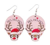 Colorful Christmas Tree Elk Santa Claus Wooden Dangle Earrings for Women Jewelry, M, Wood, No Gemstone