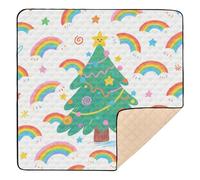 Colorful Christmas Tree Rainbow Cute Foldable Baby Play Mat for Indoor Outdoor One-Piece Foldable Baby Play Tummy Time Mat for Babies Infants Toddlers, 50'' x 50''alfombrilla de