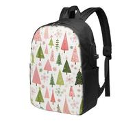 Colorful Christmas Trees Laptop Backpack Xmas Travel Backpack 17inch Water Resistant Carry on Rucksack with USB Charging Port College Bookbag School Work Bag for Women Men