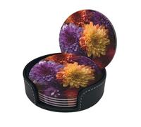 (colorful chrysanthemums) Round Drink Coasters Set of 6 with Storage Box Decorative Cup Coasters for Coffee Bar Home Office Decor