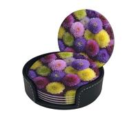 (colorful chrysanthemums) Round Drink Coasters Set of 6 with Storage Box Decorative Cup Coasters for Coffee Bar Home Office Decor