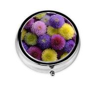(Colorful Chrysanthemums) Round Pill Box with 3 Compartments Small Portable Pill Organizer for Travel