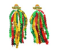 Colorful Cinco De Mayo Layered Tassel Earrings Mexican Fiesta Mexico Sombrero Stud Tassel Earrings Mexican Holiday Jewelry Gifts, Acrylic, No Gemstone