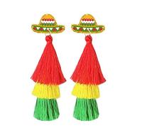 Colorful Cinco De Mayo Layered Tassel Earrings Mexican Fiesta Mexico Sombrero Stud Tassel Earrings Mexican Holiday Jewelry Gifts, Acrylic, No Gemstone