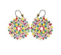 Colorful Circle Beaded Dangle Earrings for Women, Handmade Statement Seed Bead Jewelry, Trendy Round Boho Earrings, Seed Bead Circle Accessories, One size, Seed beads, No Gemstone