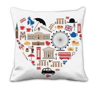 Colorful City Landmark Square Cushion Cover, Red Blue London City Caravan Throw Pillow Cover 40cm X 40cm, 16X16 Inch Pillowcase for Living Room, Friendship Gifts for Women Gifts Teenage Girls