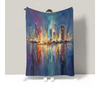 Colorful city reflections Flannel Blanket,Soft Fleece Throw with City Reflection Print,Reversible Design with Solid Colour Back,Cozy Warm Blanket for All Seasons,Ideal for Sofa or Camping,240*220cm