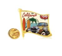 Colorful Classic Cars Beach Pattern Golden Metal Flag Lapel Pin Badge
