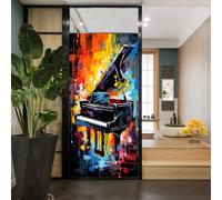 Colorful Classic Piano Stained Glass Window Film Graffiti Modern Instruments Music Privacy Window Film Glass Door Covering Non-Adhesive Window Stickers for Bathroom Kitchen 23.6Wx35.4L inch