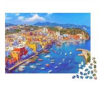 Colorful Coastal Town Puzzles 1000 Pieces Challenge Game for Adults, Impossible Jigsaw Puzzle 1000 Pieces Educational Games Home Decoration 38x26cm/1000pcs