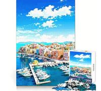 Colorful Coastal Town with Marina Jigsaw Puzzle for Teenagers 1000 Pieces Logic Play Sharp Cut Family Enjoyable (38x52cm)