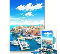 Colorful Coastal Town with Marina Jigsaw Puzzles for Adults 1000 Piece Recreational Game Clean Connection Pattern Assemble Table Accent (38x26cm)