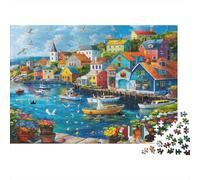 Colorful Coastal Village_1 1000 Pieces Extra-Thick Cardboard DIY Jigsaw Puzzle, Cognitive Development & Rehabilitation Puzzle, Leisure Activity, Premium Quality Puzzle 70x50cm/1000pcs