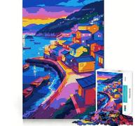 Colorful Coastal Village at Sunset 1000 Pieces Puzzles for Adults Strong Logic Tight Connection Joyful Challenge Thoughtful Gift (38x52cm)