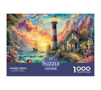 Colorful Coastal Village at Sunset 1000Pc for Adults Kids: Lighthouse by Storm Sea Educational Games Suitable for Decompression 52x38cm/1000pcs