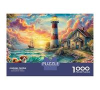 Colorful Coastal Village at Sunset_3 Extra-thick Cardboard DIY Jigsaw Puzzle Vibrant Fantasy Coastal Sunrise Logic Skill Game for Teen Fans 12+ After-school Activity Gift 1000 Piece Jigsa