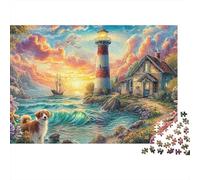 Colorful Coastal Village at Sunset Puzzles 1000 Pieces for Adults Jigsaw Puzzles for Adults 1000 Piece Puzzle Challenging Game for The Whole for Women,Fantasy Harbor Gifts