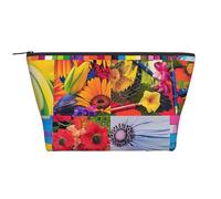 Colorful Collage Prints Trapezoid Makeup Bag Travel Cosmetic Organizer with Foam Padding for Gym, Office, and Weekend Trips