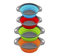Colorful Collapsible Kitchen Strainer/Colander, Set of 4 Silicone Kitchen Space-Saver Folding Strainer, Perfect for Draining Pasta, Vegetable (Red+Blue, Orange+Green)