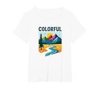 Colorful Colorado Mountain Adventure Landscape Art T-Shirt, Women's Plus, White, 3X