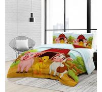 Colorful Comforter Set Cartoons Farm Animals Barns Print Lightweight Wrinkle Resistant Bedding Set with 2 Pillowcases, Twin XL Size Duvet 135 x 200 cm for Kids Teens Adults Room Decor