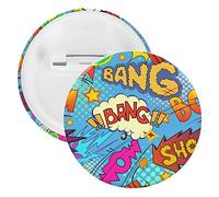 Colorful Comic Book Explosion Pattern BANG BOO WOW 5 PCs Round Brooch Pin, Unisex Smooth Surface Lapel Tie Pin, Tin Plate Badge Jewelry Crafts Decor for Costume Accessory Men Women