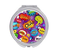 Colorful Comic Speech Bubbles Seamless Purple Folding Make Up Mirror, Compact 2X/1X Magnification Mirror, Women Portable Travel Makeup Mirror 2.4 x 2.4 inch