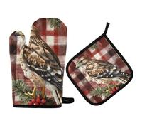 Colorful Common Buzzard Buffalo Plaid Snowflakes Christmas Oven Mitts and Potholders Heat Resistant Cooking Gloves Set 2PCS Potholder for Oven BBQ Oven