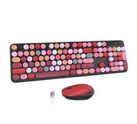 Colorful Computer Wireless Keyboard Mouse Combos, Typewriter Flexible Keys Office Full-Sized Keyboard, 2.4GHz Dropout-Free Connection and Optical Mouse (Black-Colorful)