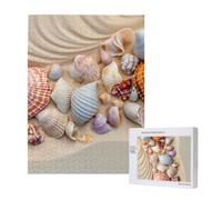 Colorful Conches and Seashells Printed Jigsaw Puzzle with Storage Box, Wooden Puzzle for Adults and Kids, 500 Pieces Family Fun Decorative Game