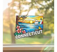 Colorful Connecticut State Stained Glass-Style Suncatcher - 6-Inch Acrylic Ornament Window Hanging - Home Or Garden Decor - 2D Flat Ornament Gift for Friends & Travel Lovers