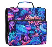 Colorful Coral Reef Ocean 1.5 Inch 3 Ring Binders Heavy Duty Zip up Binder Organizer School Binder Bag with Shoulder Strap Funny Multi Pockets Large Portfolio Folder