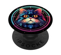 Colorful Cosmic Persian Cat Space Astronaut PopSockets Adhesive PopGrip