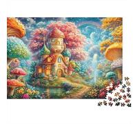 Colorful Cottage with Magical Mushrooms 1000 Piece Jigsaw Puzzle Enchanted Cottage Recycled Cardboard, Brainteasing Game 70x50cm/1000pcs