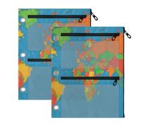Colorful Country Oceans Binder Zipper Pouch 3-Hole Punched Storage Pouch for Office Workers, 2 Pack, 11"x8.9"