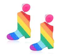 Colorful Cowboy Boot Earrings for Women Men Rainbow Glitter Earring for LGBTQ Friends Pride Birthday Gifts for Cowgirl Pride Party Accessories for Him Her Acrylic Western Earrings