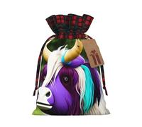 Colorful cow's head Christmas Tree Hanging Gift Bags Jute Drawstring Sacks with, Eco-Friendly Festive Decor & Small Present Bag for Xmas Tree