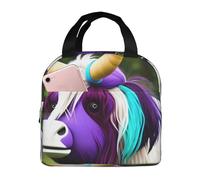 Colorful cow's head Lunch Bag - Handheld Aluminum Foil Thickened Insulated Bento Bag for Women, Nurses, Beach, Travel, Pool & Picnic Cooler