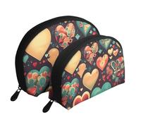 Colorful cow's head Moon Cosmetic Bag, Travel Makeup Pouch, Portable Waterproof Cosmetic Pouch for Girls Women., Colorful Hearts, One Size