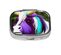 Colorful Cow's Head Square Pill Box Lightweight and Portable, with 2 Plastic Inserts, Suitable for Carrying in Pockets or Wallets.
