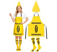 Colorful Crayon Costume Yellow Crayon Apron and Gnome Cone Hat Set Adults